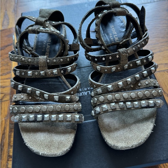 Yves Saint Laurent studded suede gladiator sandals, camo, size 5 - Picture 7 of 10